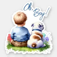 Oh, Boy! Baby and Bulldog Baby Shower Sticker