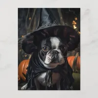 Halloween Boston Terrier Dog Postcard