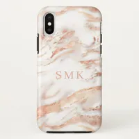 Elegant Monogram | Chic Copper Rose Gold Marble iPhone XS Case