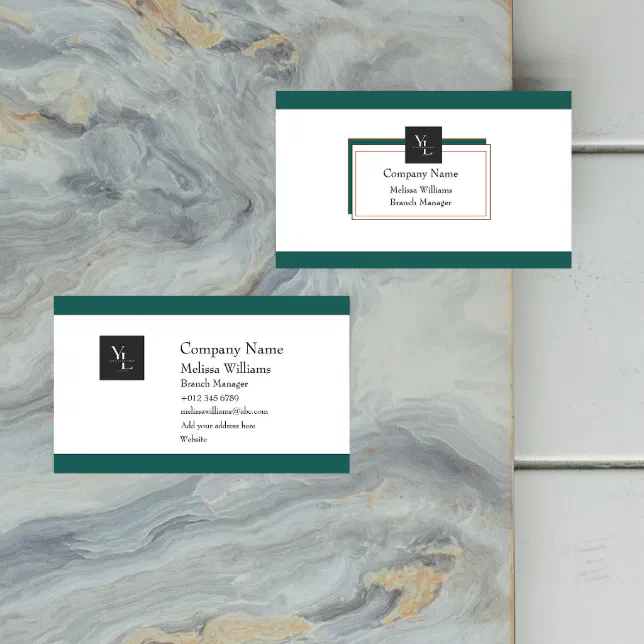 Modern Green White Gold with Logo Business Card
