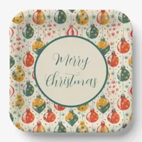 Teal Red Yellow Vintage Christmas Ornaments Paper Plates