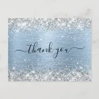 Silver Glitter Pale Blue Birthday Thank You Postcard