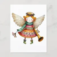 Cute Christmas Folk Art Angel Holiday Postcard