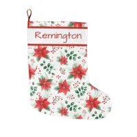 Watercolor Poinsettia Minimalist Botanical Pattern Large Christmas Stocking