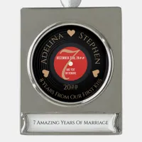 Vinyl Romantic 7th Copper Wedding Anniversary Silver Plated Banner Ornament