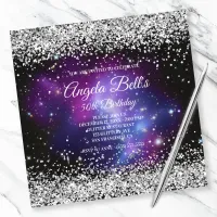 Faux Sparkly Silver Glitter Celestial Purple Invitation