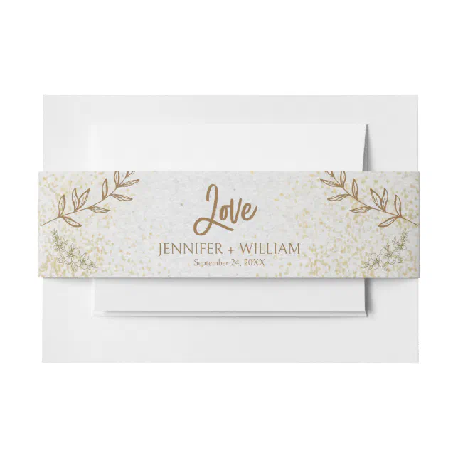 Gold And Cream Elegant and Delicate Love Wedding Invitation Belly Band