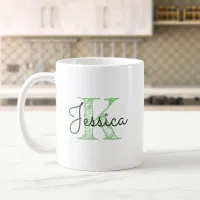 Dark Green and Sage Whimsical Calligraphy Monogram Coffee Mug