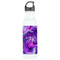 Personalized Purple, Blue, Pink Marble Fluid Art   Stainless Steel Water Bottle