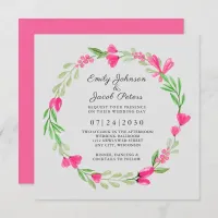 Pink Flower Wreath Elegant Floral Wedding White Announcement
