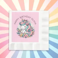 Personalized Pink Unicorn Girl's Birthday Napkins