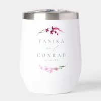 Wildflower Wedding Watercolor Names Fuchsia ID954 Thermal Wine Tumbler