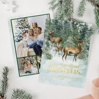 Winter Woodland Rustic Christmas Photo Gold Foil Holiday Card