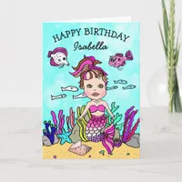 Pink Mermaid Themed Happy Birthday Card