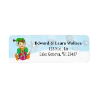 Whimsical Elf and Snowflakes Holidays Season Label