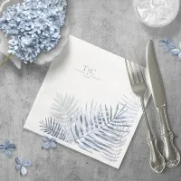 Lush Palm Leaf Wedding Blue/Wht ID956 Paper Dinner Napkins