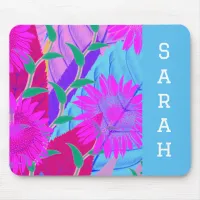 pink sunflowers tropical leaves modern floral art