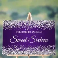 Silver Glitter Royal Purple Sweet Sixteen Acrylic Sign