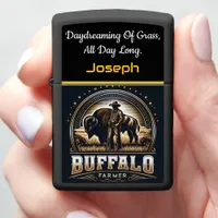 A Bison Farmer Stands Proudly in Golden Fields Zippo Lighter