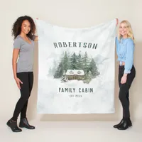 Rustic Watercolor Pine Forest Family Cabin  Fleece Blanket