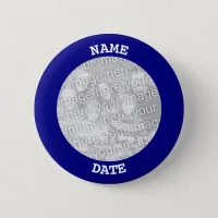 Navy Personalized Round Photo Frame Pinback Button