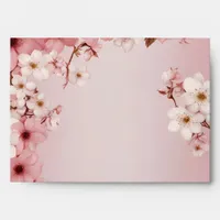 Cherry Blossom Wedding Invitation with Soft Green  Envelope