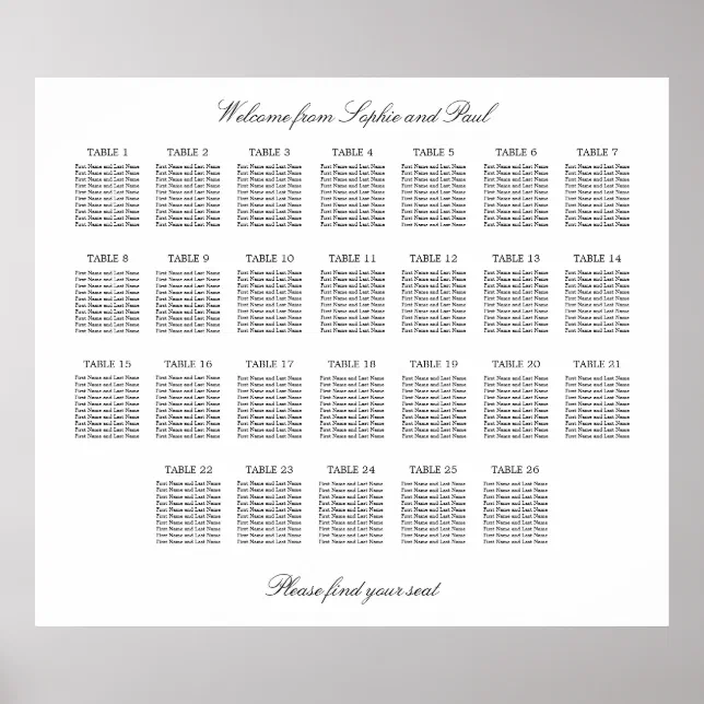 26 Table Elegant Minimalist Seating Chart