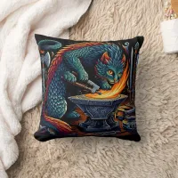 Crafting Flames: Cat Blacksmith at Work Throw Pillow