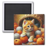 Cute Orange and White Kitten  Playing in Yarn Magnet