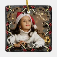 Retro Christmas Stars Border Photo Ornament