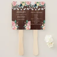 Rustic Blush Floral String Lights Wedding Hand Fan