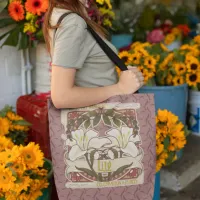 White Lily: Vintage-Style Design Pink Background Tote Bag