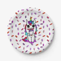 Cute Unicorn with Butterfly on Nose Candy Sprinkle Paper Plates