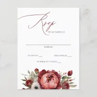 Elegant Boho Burgundy Blush Floral RSVP Postcard