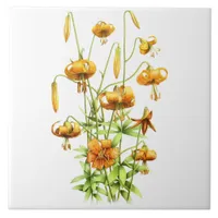 Wild Orange Tiger Lily Flowers Botanical Art Ceramic Tile