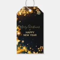 Festive Frame With Gold Stars Bokeh and Sparkles  Gift Tags