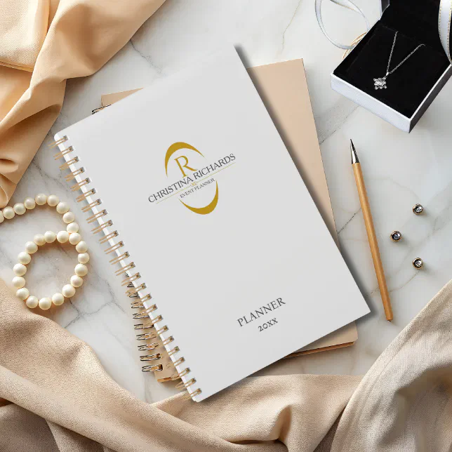 Gold Monogram Grey Modern Elegant Business Planner