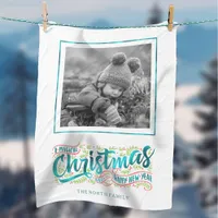 Magical Christmas Typography Photo Teal ID441 Fleece Blanket