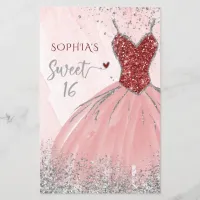 Budget Red Silver Dress Sweet 16 Invitation
