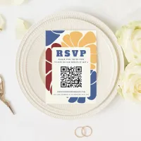 Retro Groovy Boho Chic Floral Wedding QR CODE RSVP Card