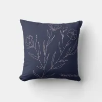 Stylish Blush Pink Navy Blue Floral Throw Pillow