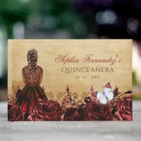 Vintage Princess Red Butterfly Quinceañera  Guest Book