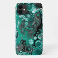 Teal and Black Bubbles Digital Fluid Art Cells   iPhone 11 Case