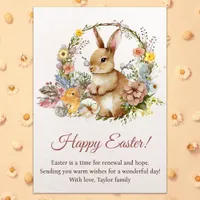 Vintage Spring Flowers Happy Easter Bunny Holiday Card