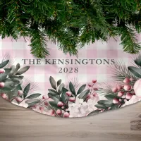 Rustic Pink Gingham Floral Christmas Holiday Brushed Polyester Tree Skirt