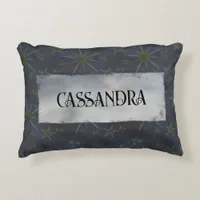 Dark Stars Celestial Black Silver Name Accent Pillow