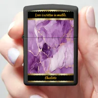 Elegant purple marble with gold veins zippo lighter