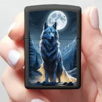 Full Moon Highlights Howling Wolf Zippo Lighter