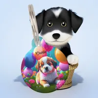 Cute puppy with balloons - sweet  pet ID tag