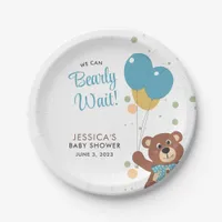 We Can Bearly Wait Blue Bear Cub Baby Boy Shower Paper Plates